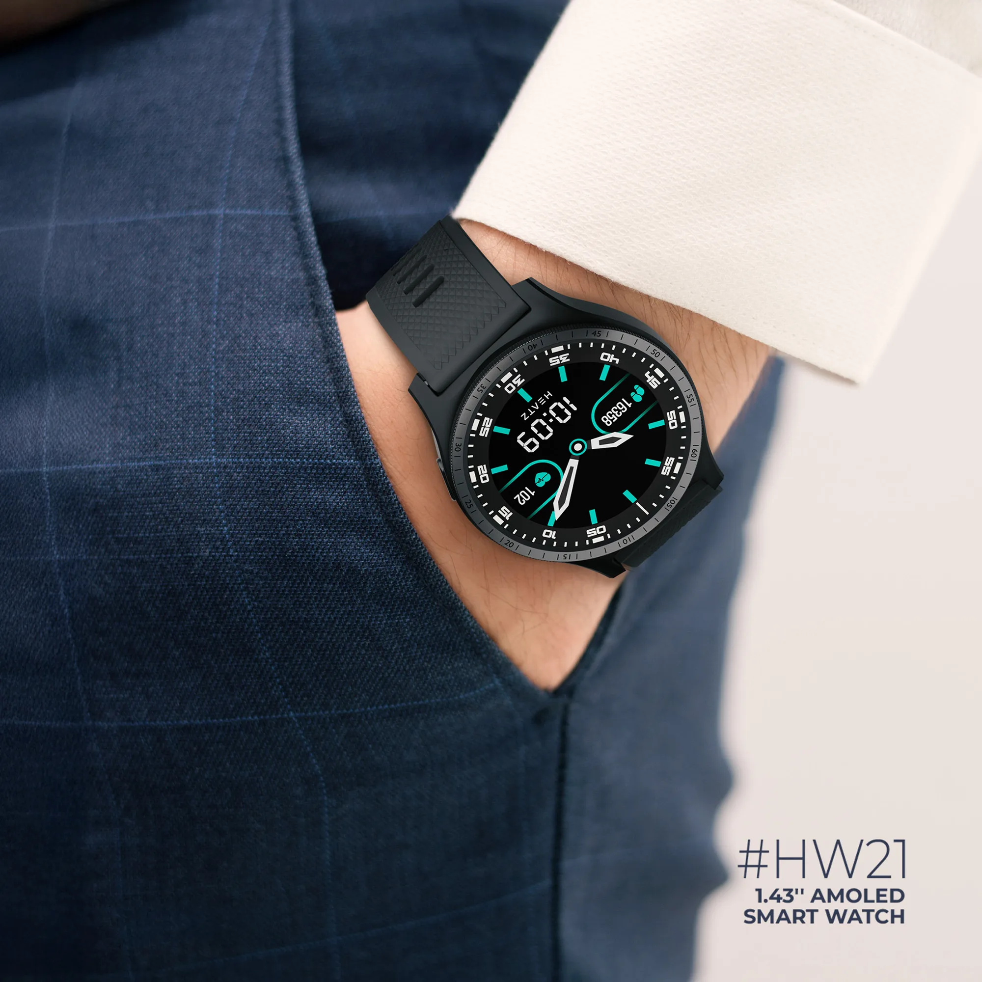 HW21: 1.43” AMOLED smartwatch with a rotating bezel